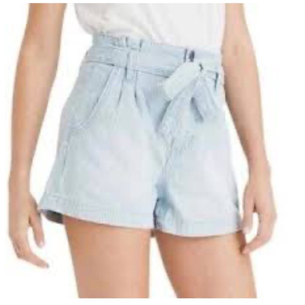 American Eagle Striped Tie Waist Blue Paperbag Shorts Size 6